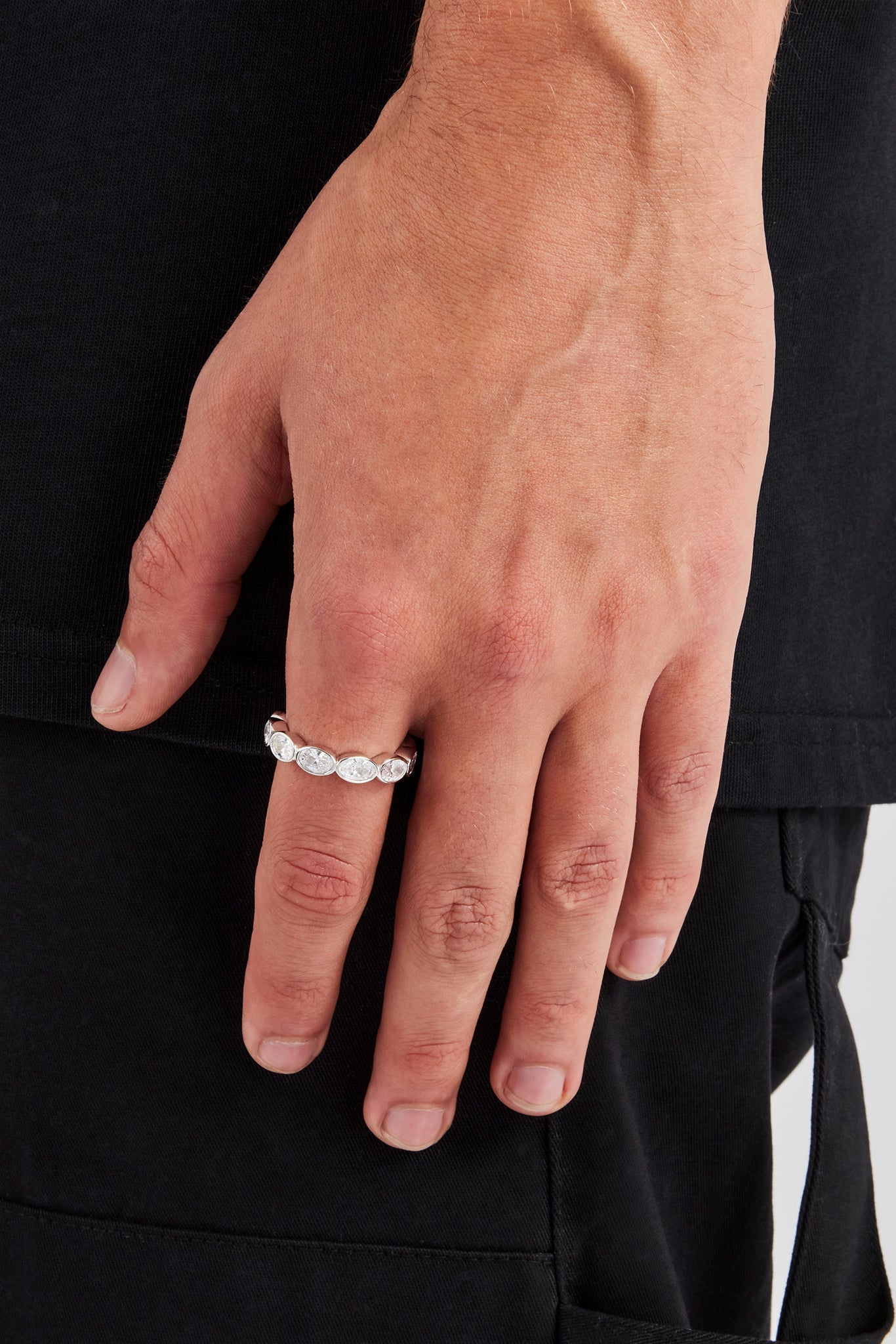 Iced Clear Oval Stone Ring - 6mm