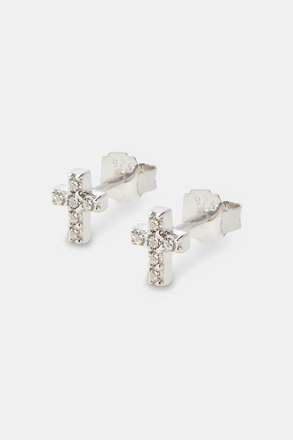Iced Cross Stud Earrings - 8mm