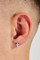 Iced Cross Stud Earrings - 8mm