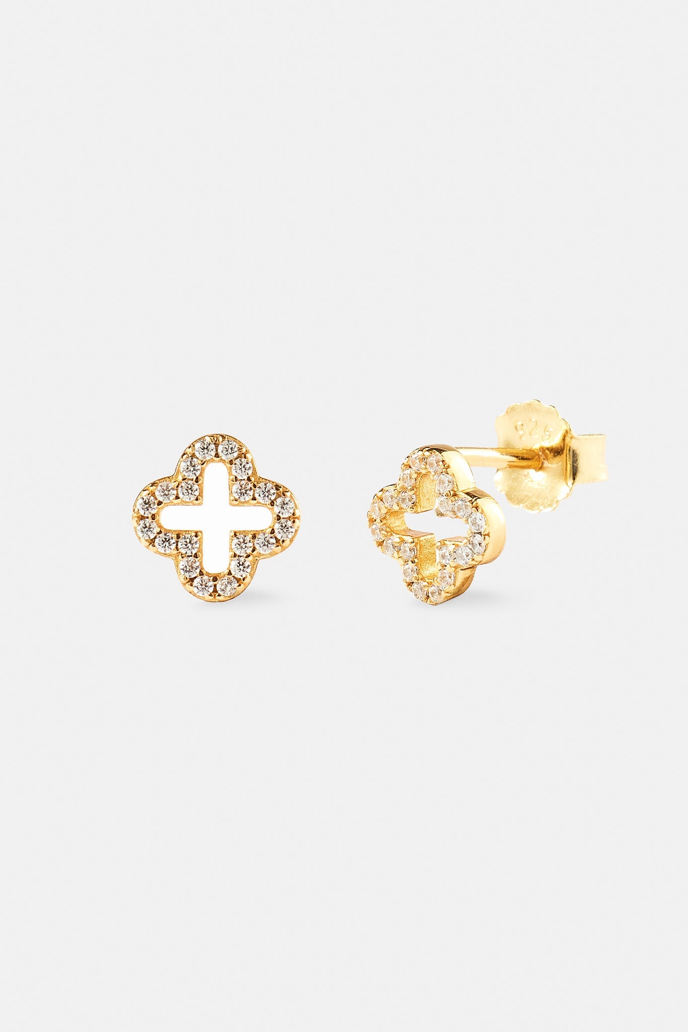 Iced Motif Outline Stud Earrings - 8mm
