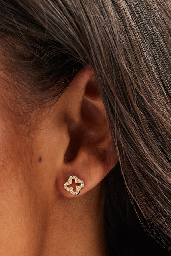 Iced Motif Outline Stud Earrings - 8mm