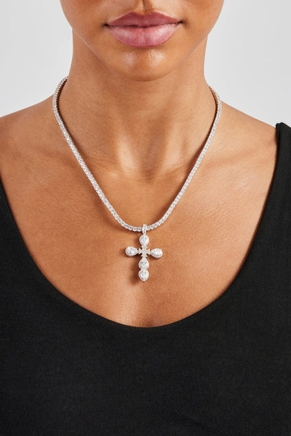 Iced Motif Cross Tennis Necklace - 35mm