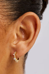 Iced Mix Stone Hoop Earrings - 10mm - Gold