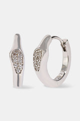 Iced Asymmetric Hoop Earrings - 10mm - White