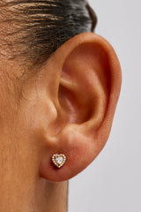 Iced Centre Heart Stud Earrings - 6mm - Gold