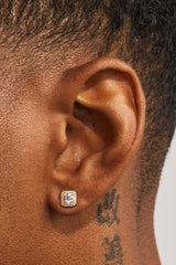 Iced Centre Square Edge Stud Earrings - 6mm - Gold
