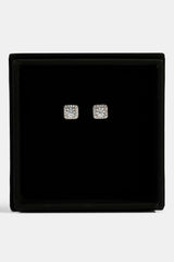Iced Centre Square Edge Stud Earrings - 6mm - White & Small Premium Gift Box