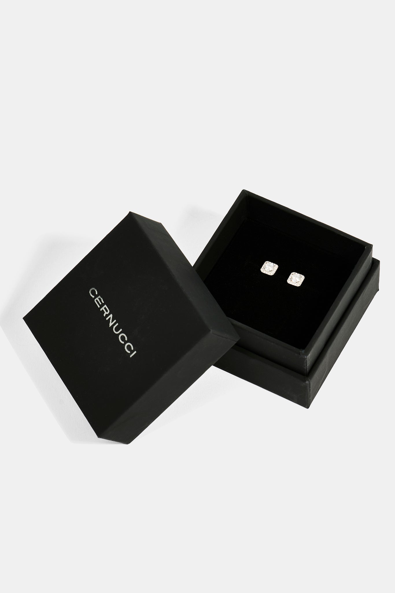 Iced Centre Square Edge Stud Earrings - 6mm - White & Small Premium Gift Box