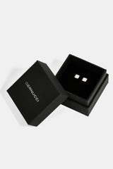 Iced Centre Square Edge Stud Earrings - 6mm - White & Small Premium Gift Box