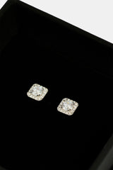 Iced Centre Square Edge Stud Earrings - 6mm - White & Small Premium Gift Box