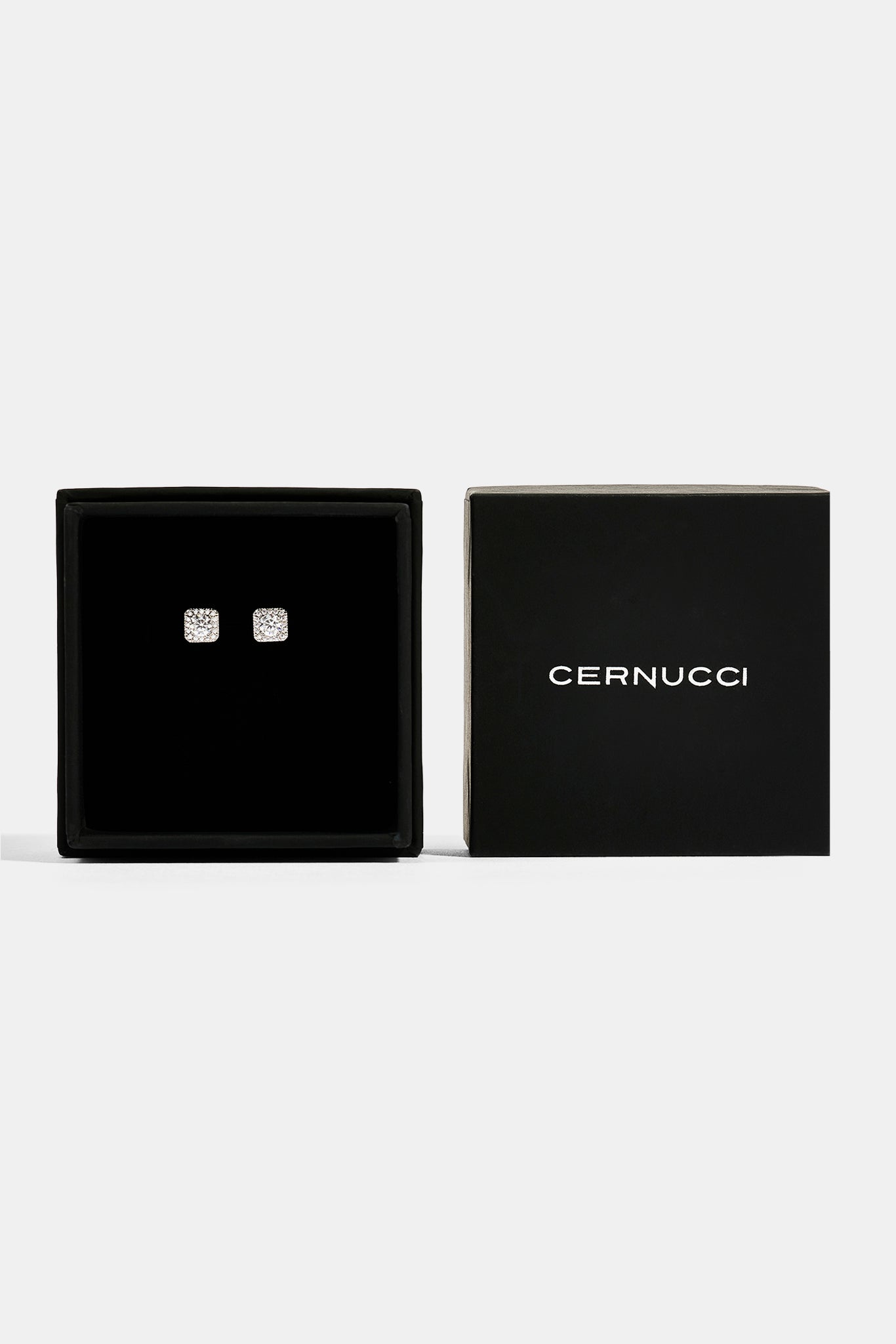 Iced Centre Square Edge Stud Earrings - 6mm - White & Small Premium Gift Box