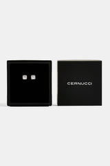 Iced Centre Square Edge Stud Earrings - 6mm - White & Small Premium Gift Box