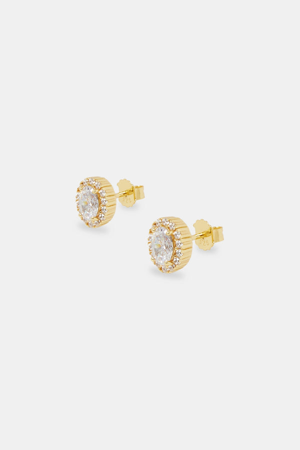 Iced Oval Cluster Stud Earrings - Gold - 8mm