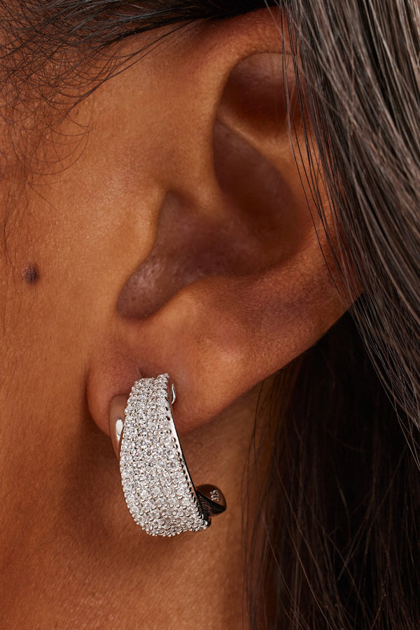 Iced & Polished Cross Over Hoops - 20mm - White