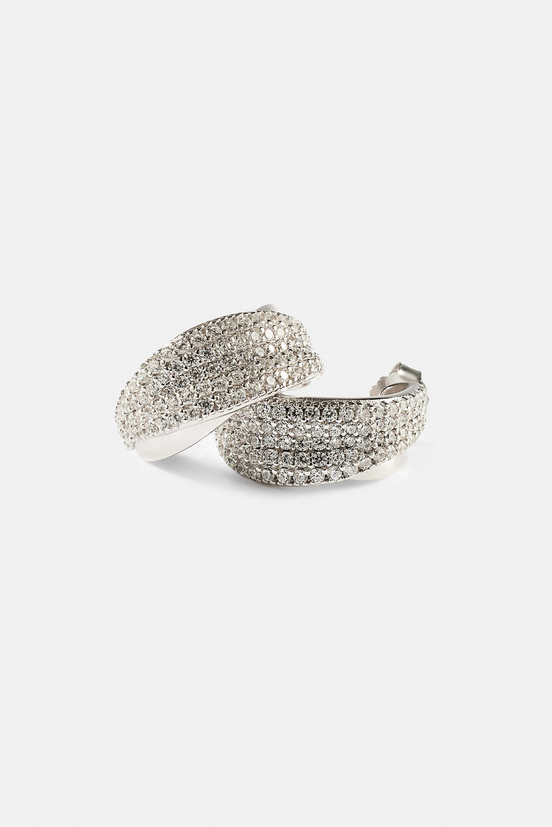 Iced & Polished Cross Over Hoops - 20mm - White