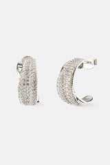 Iced & Polished Cross Over Hoops - 20mm - White