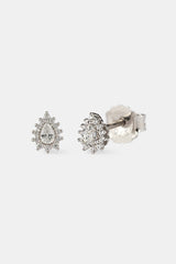 Iced Pear Cluster Stud Earrings - 6mm - White