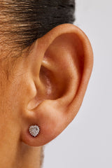 Iced Pave Heart Stud Earrings - 6mm - White