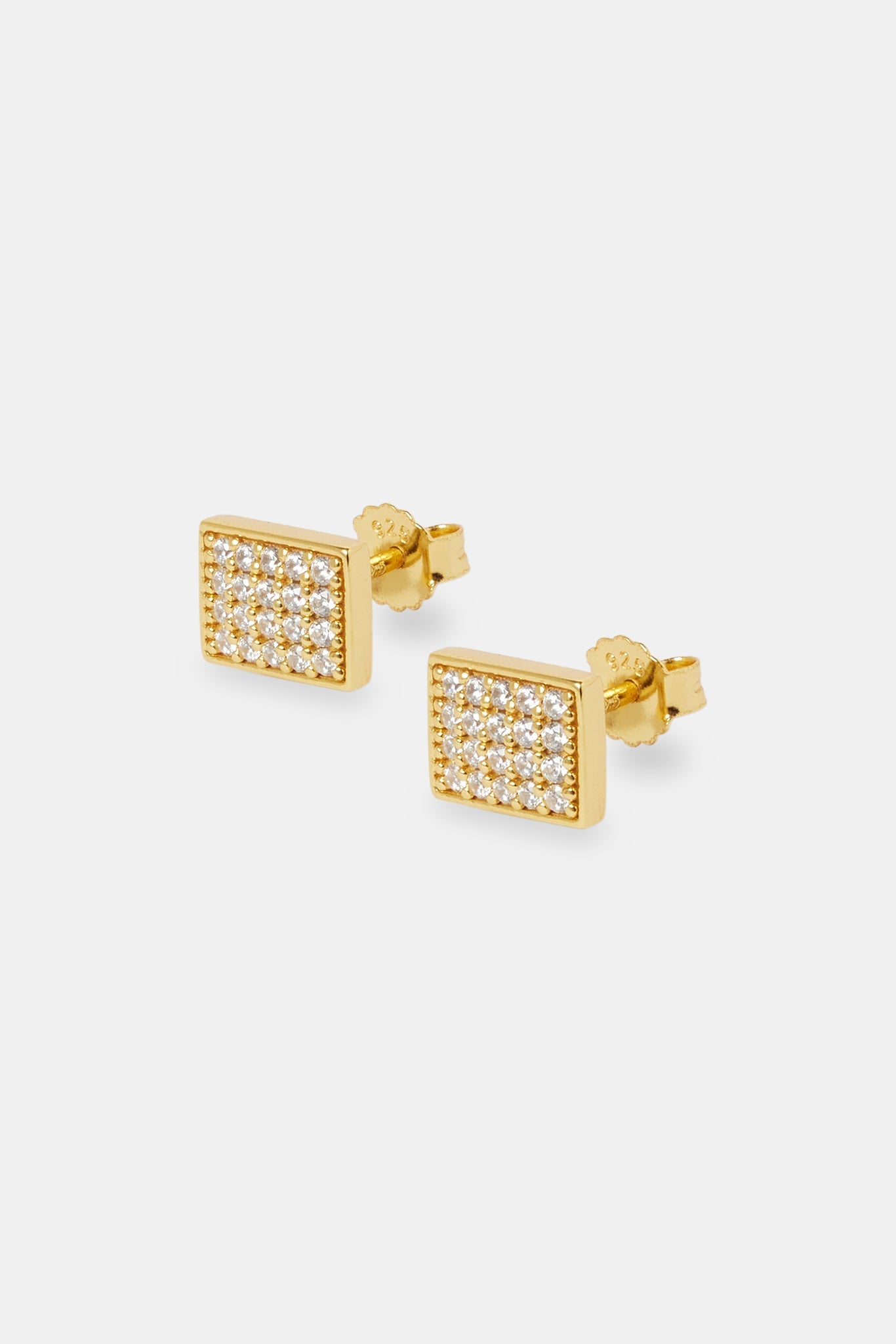 Iced Pave Rectangular Stud Earrings - 10mm - Gold