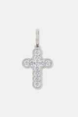 14mm Prong Cuban Chain & Iced Round Stone Cross Pendant