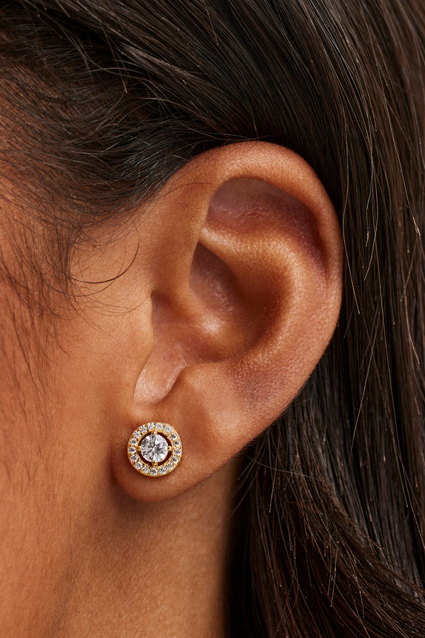 Iced Round Cluster Stud Earrings - 8mm - Gold