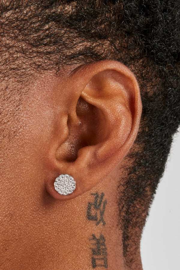 Iced Round Motif Stud Earrings - 8mm