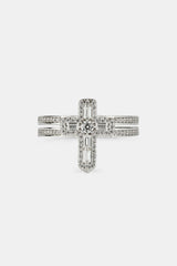 Iced Cross Double Row Ring - 15mm - White Gold
