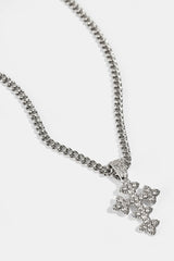 Womens Iced Motif Cross Necklace - 20mm - White