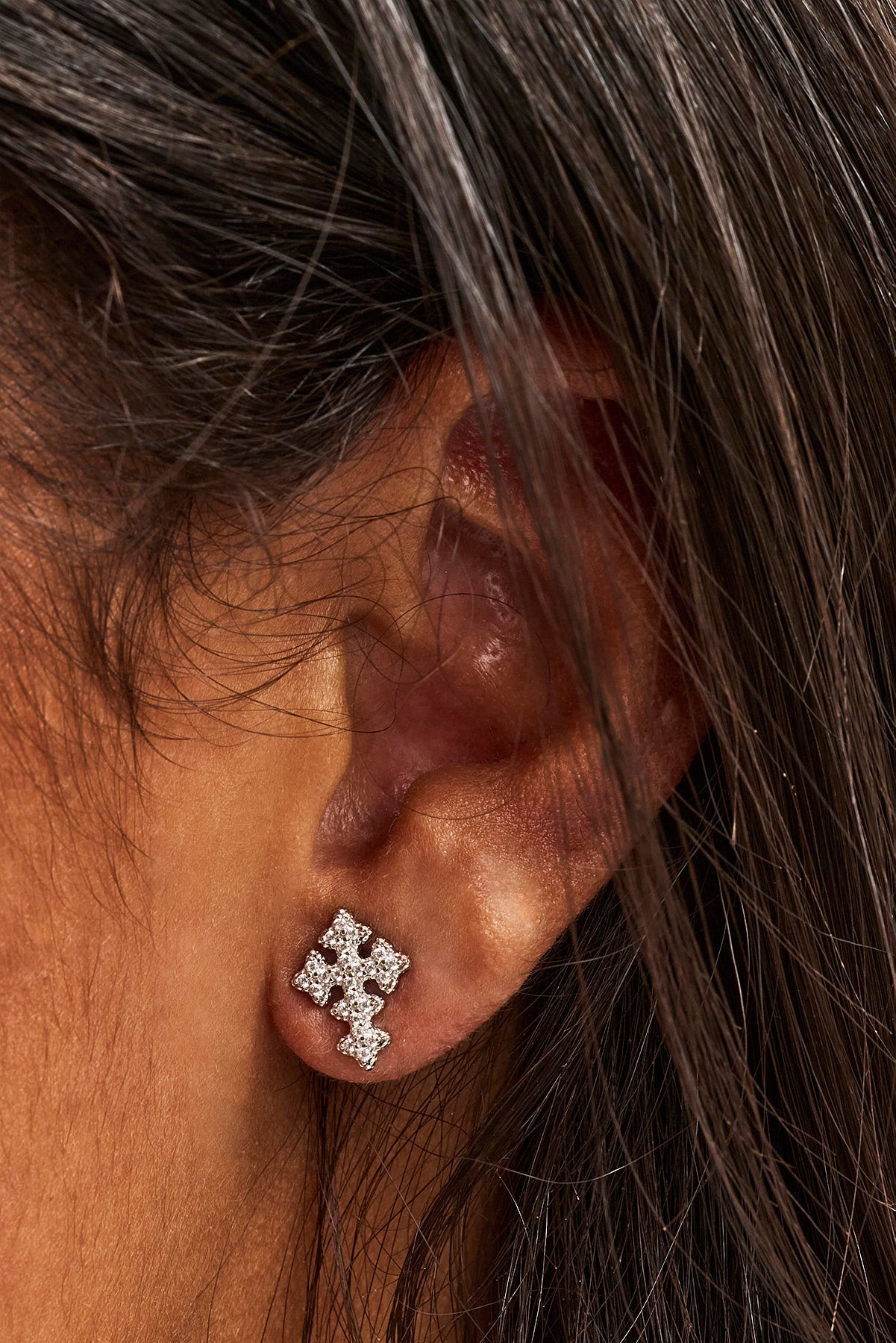 Iced Cross Stud - 10mm - White