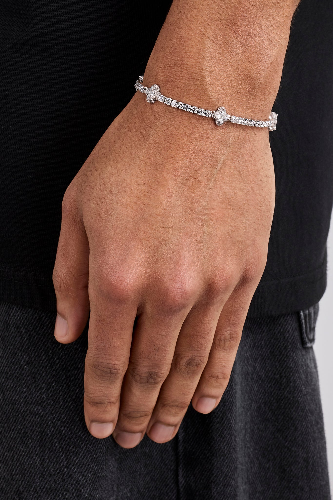 Iced Cross Motif Tennis Bracelet - 3mm