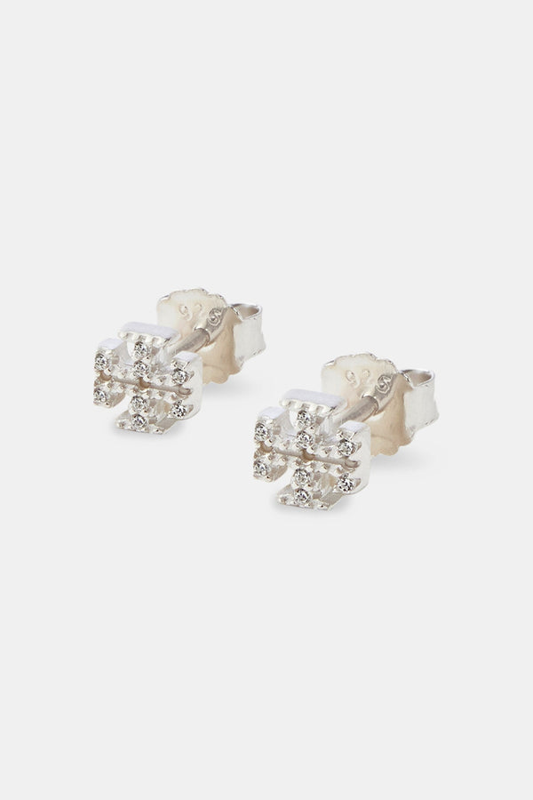 Iced Cross Motif Stud Earrings - 6mm