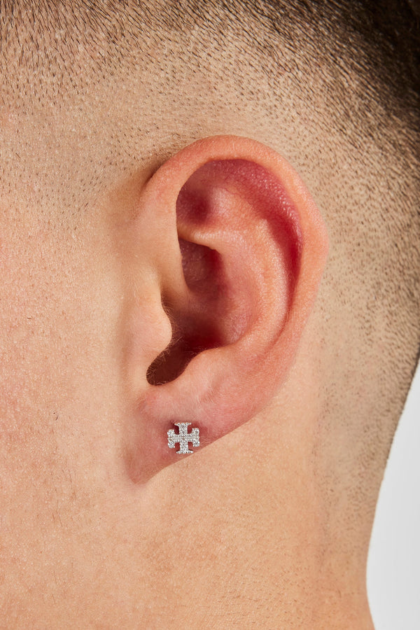 Iced Cross Motif Stud Earrings - 6mm