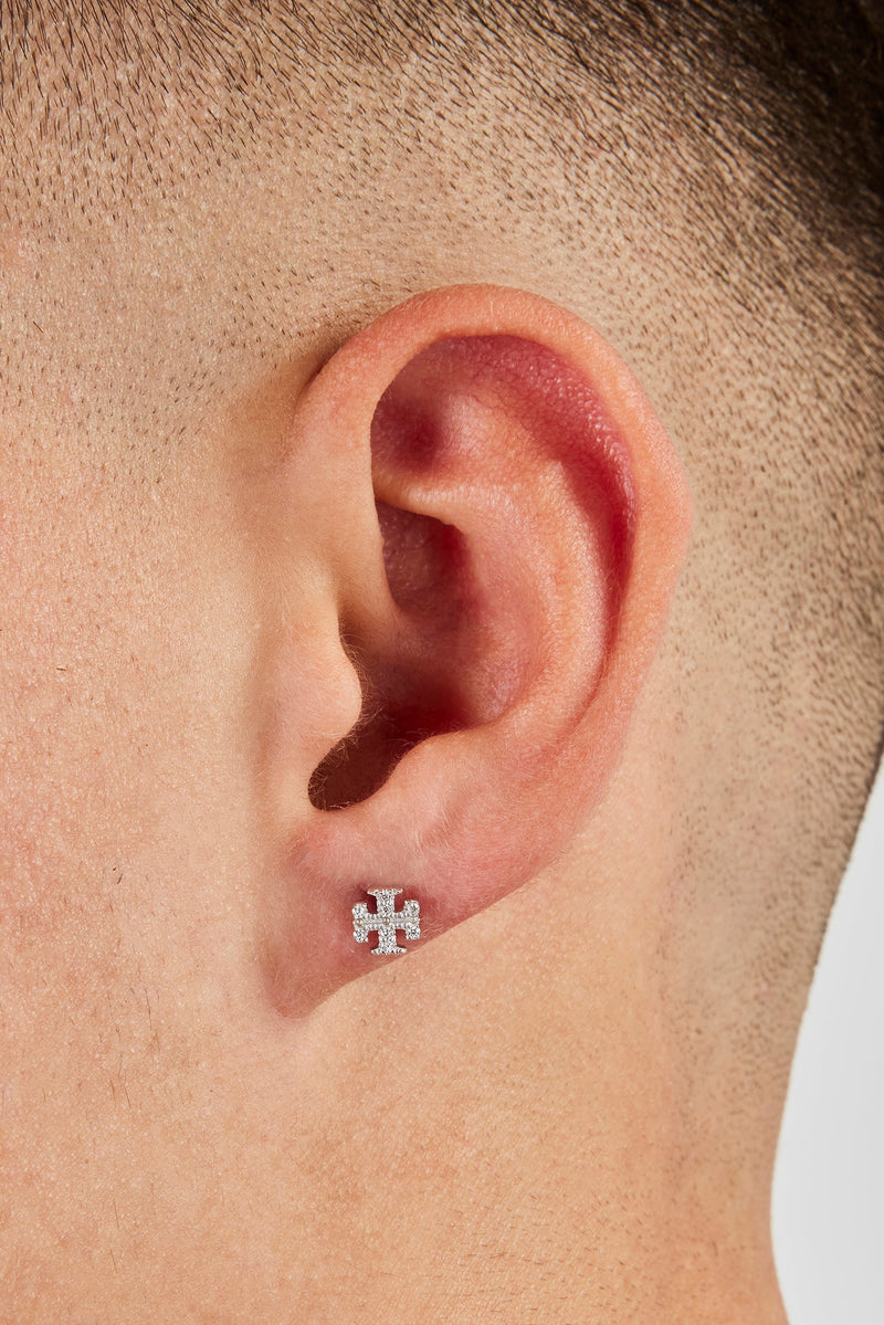 Iced Cross Motif Stud Earrings - 6mm