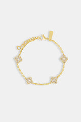 Iced Cross Motif Rolo Bracelet - 8mm - Gold