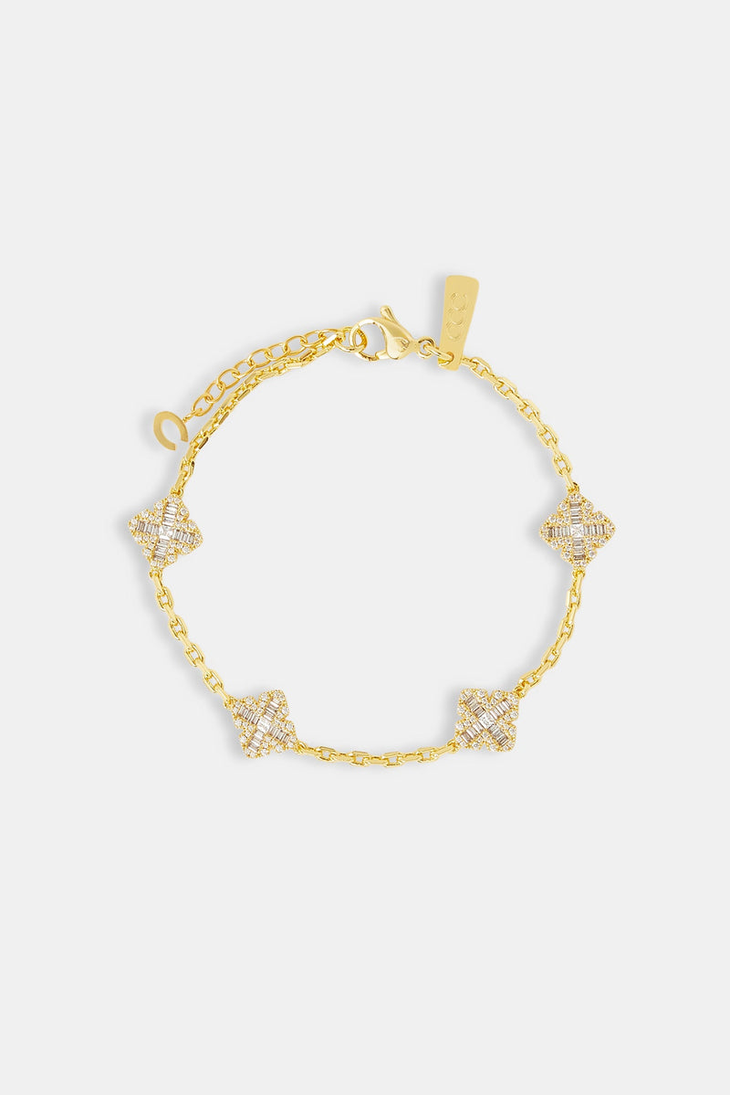 Iced Cross Motif Rolo Bracelet - 8mm - Gold