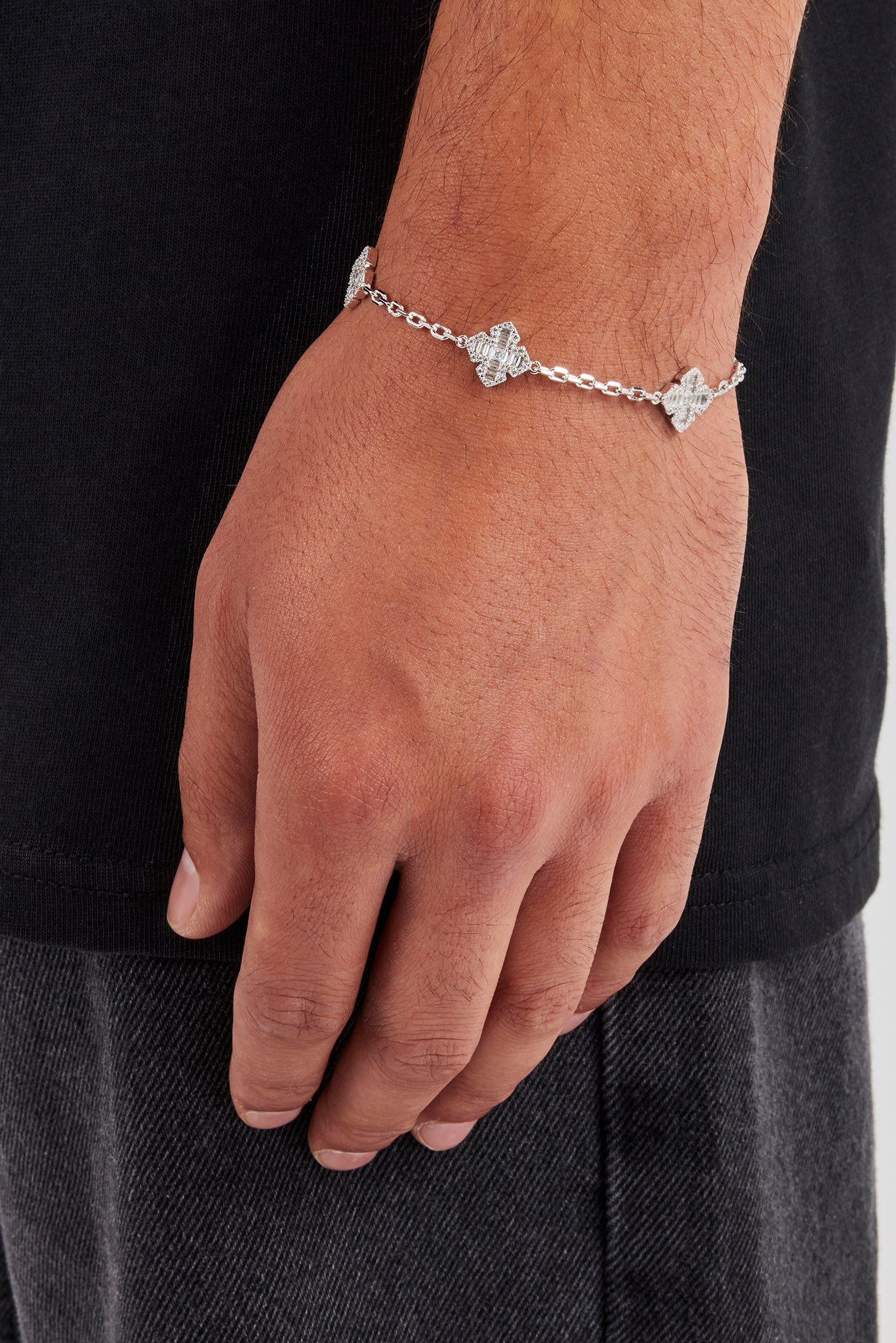 Iced Cross Motif Rolo Bracelet - 8mm