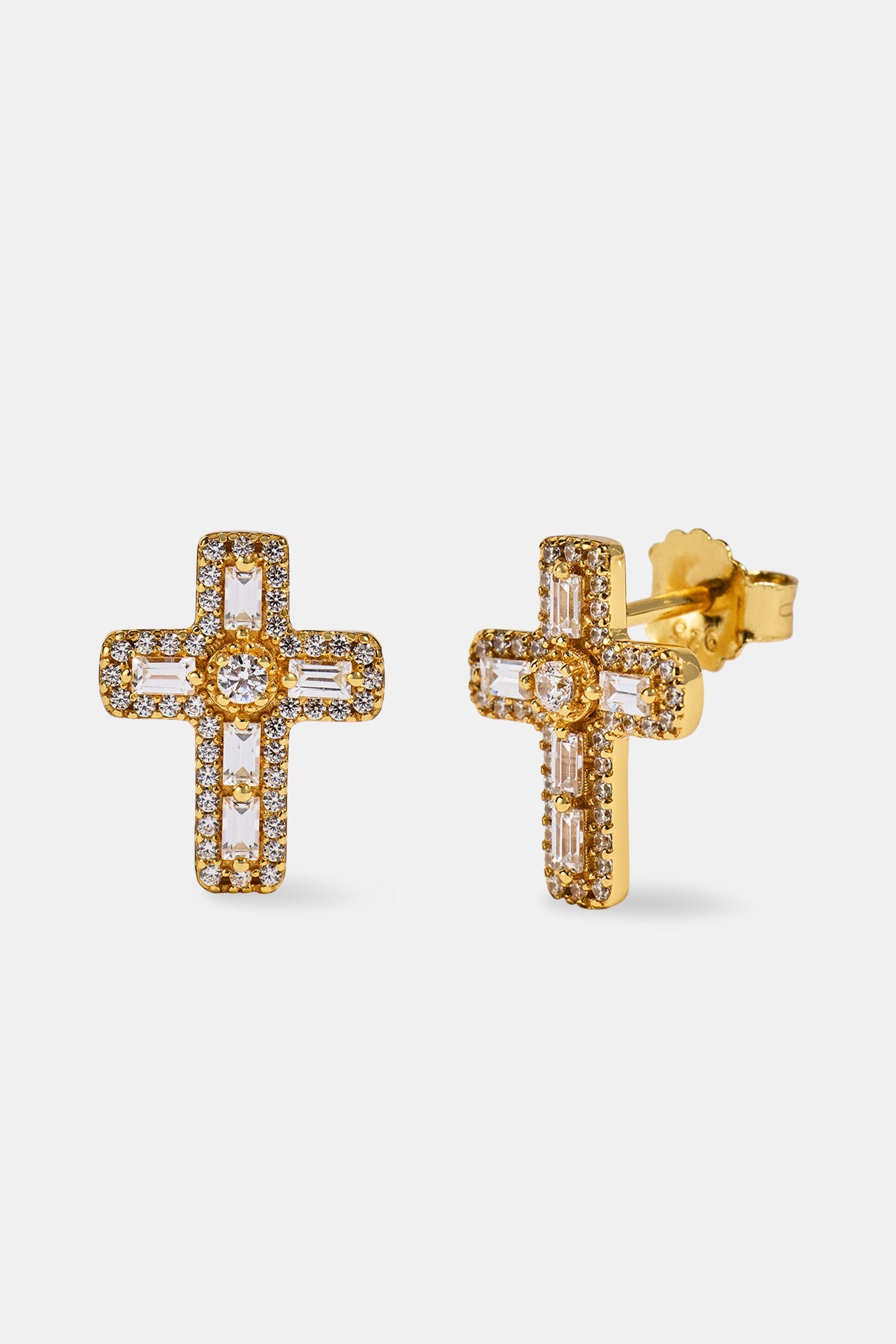 Iced Stud Cross Earrings - 15mm - Gold
