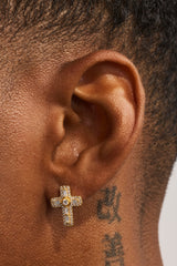 Iced Stud Cross Earrings - 15mm - Gold