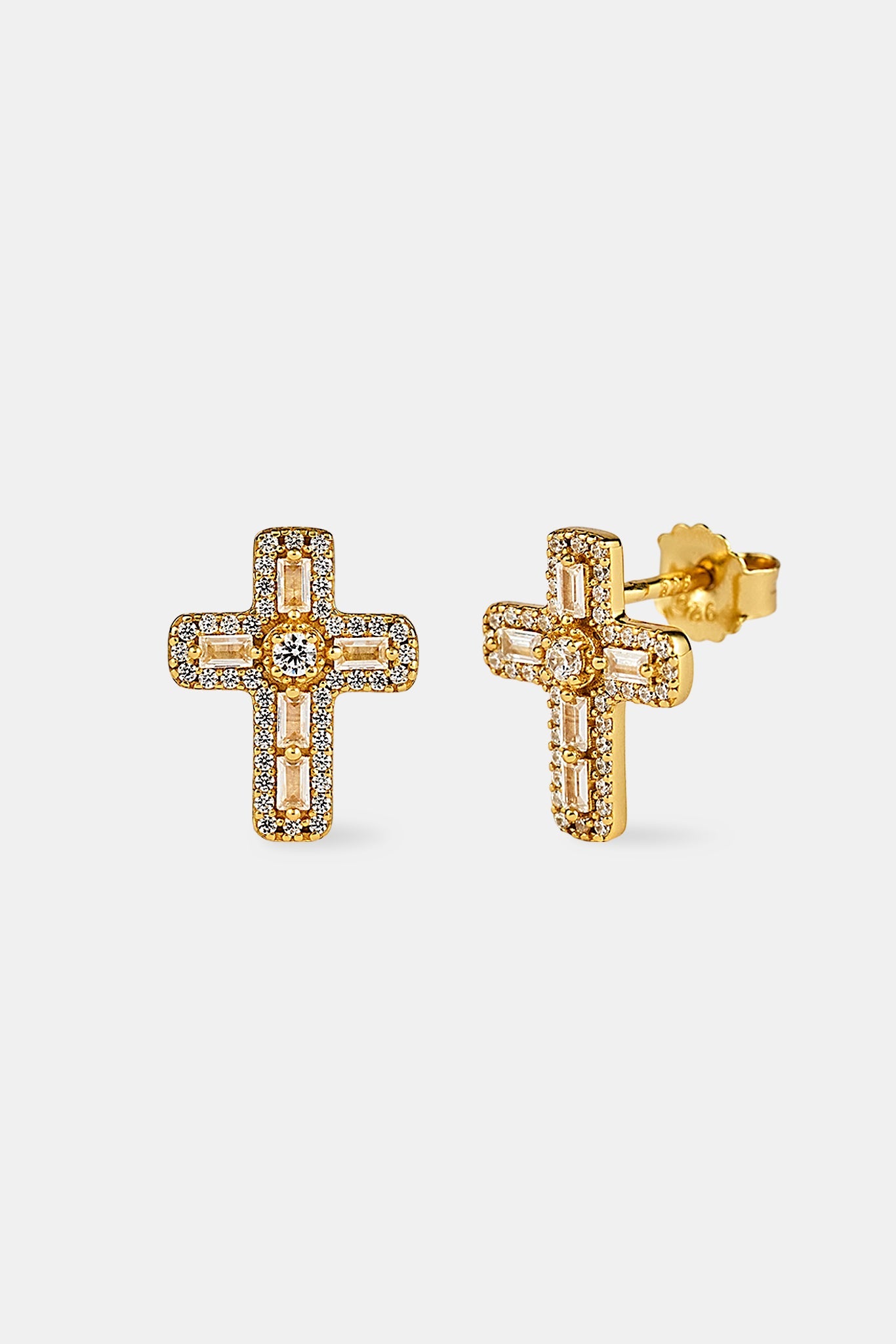 Iced Cross Stud Earrings - 15mm - Gold