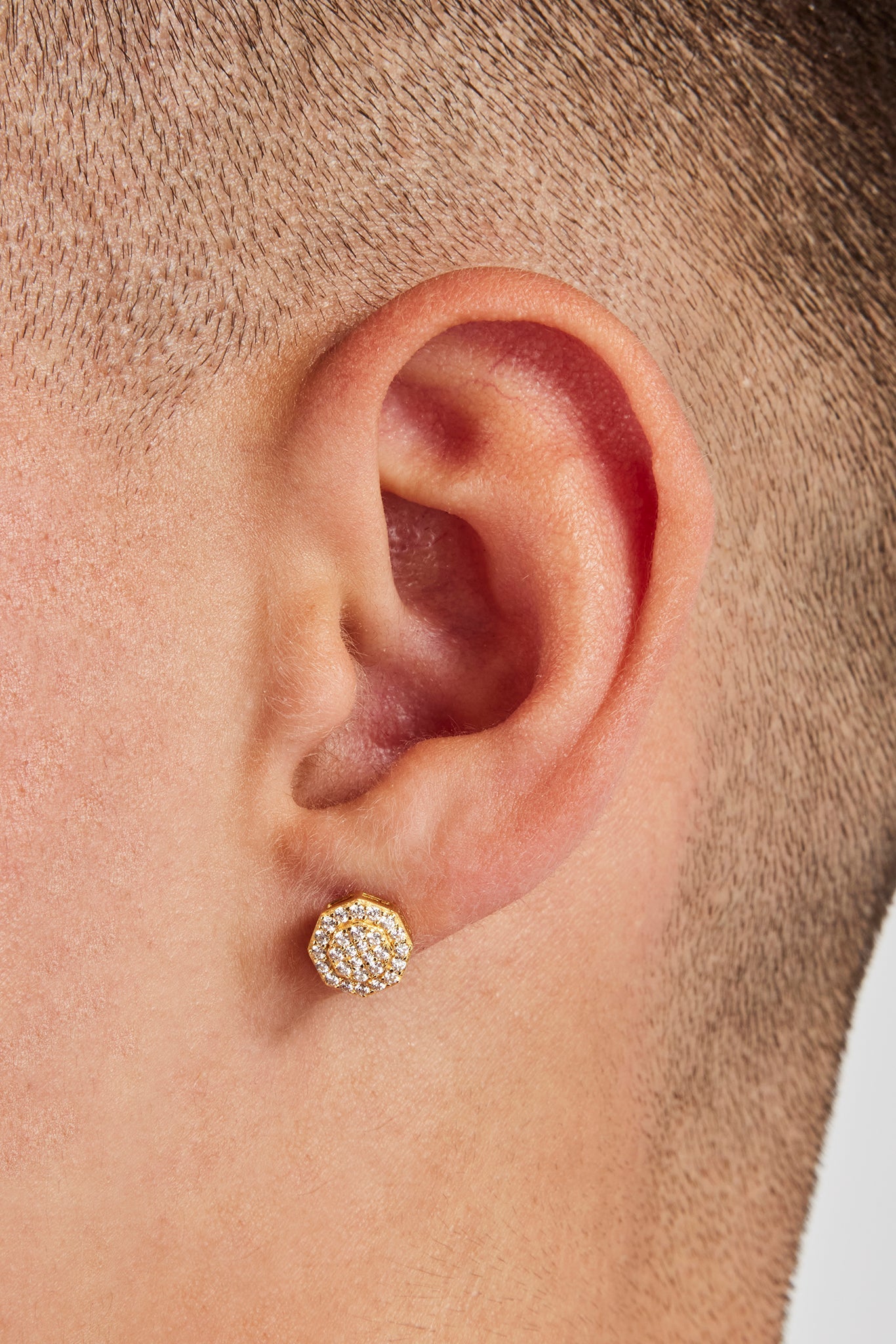 Iced CZ Shape Stud Earrings - 8mm - Gold