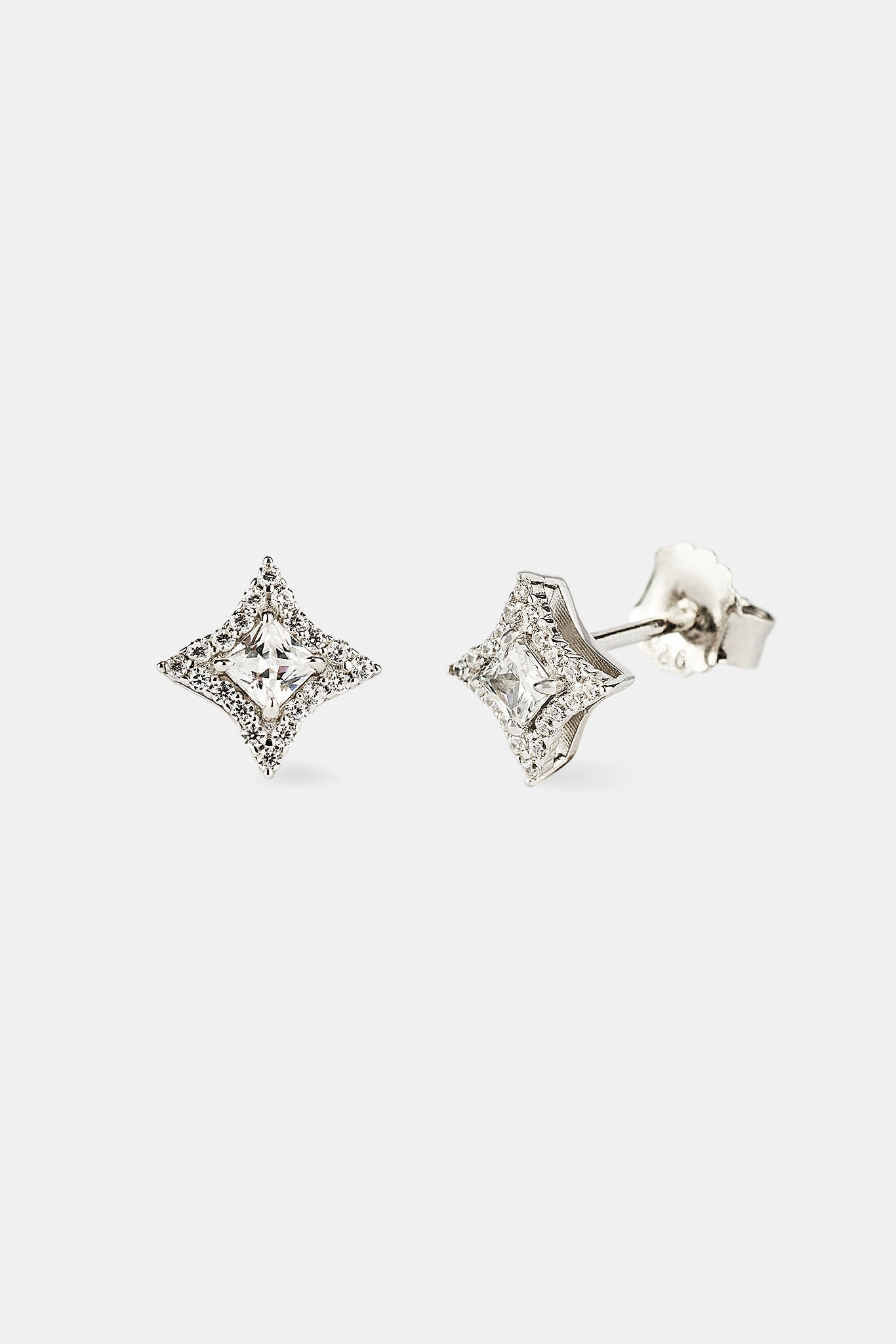 Iced Square Centre Motif Stud Earrings - 6mm