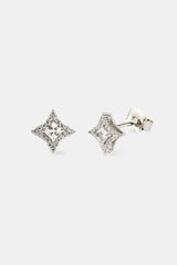 Iced Square Centre Motif Stud Earrings - 6mm