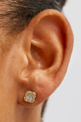 Iced Motif Stud Earrings - 8mm - Gold