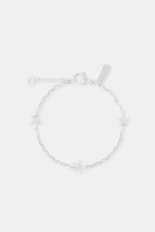 Iced Star Rolo Link Bracelet - 2.5mm