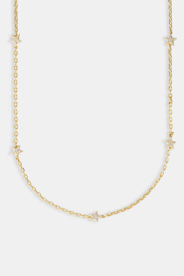 Iced Star Thin Link Chain - 2.5mm - Gold