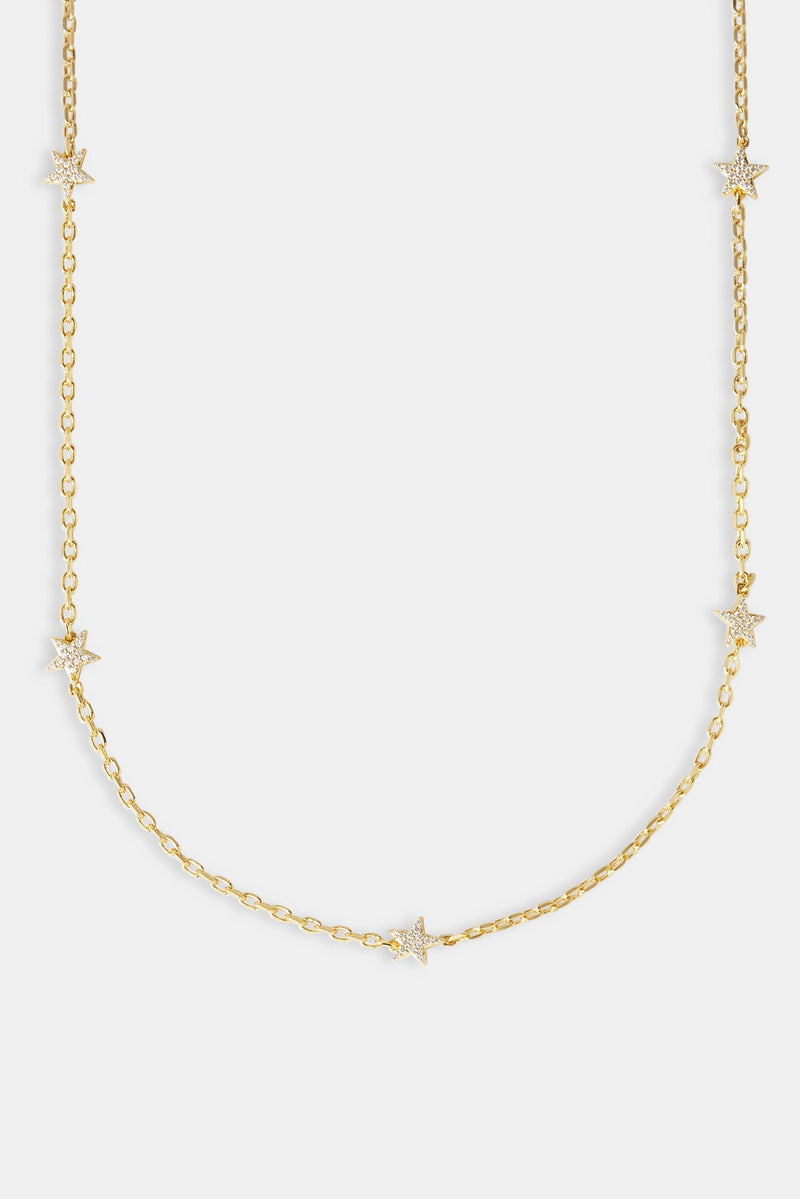 Iced Star Thin Link Chain - 2.5mm - Gold