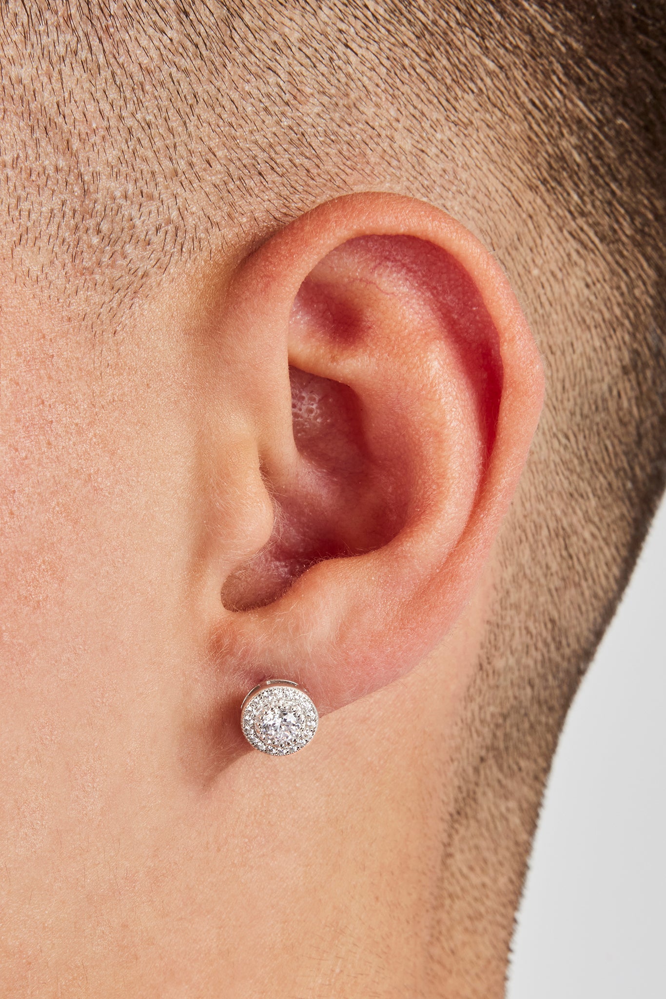 Iced Stone & Pave Round Stud Earrings - 8mm