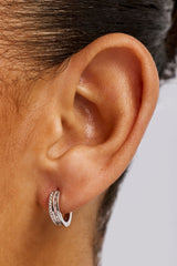 Iced Tennis & Baguette Stone Hoop Earrings - 10mm - White