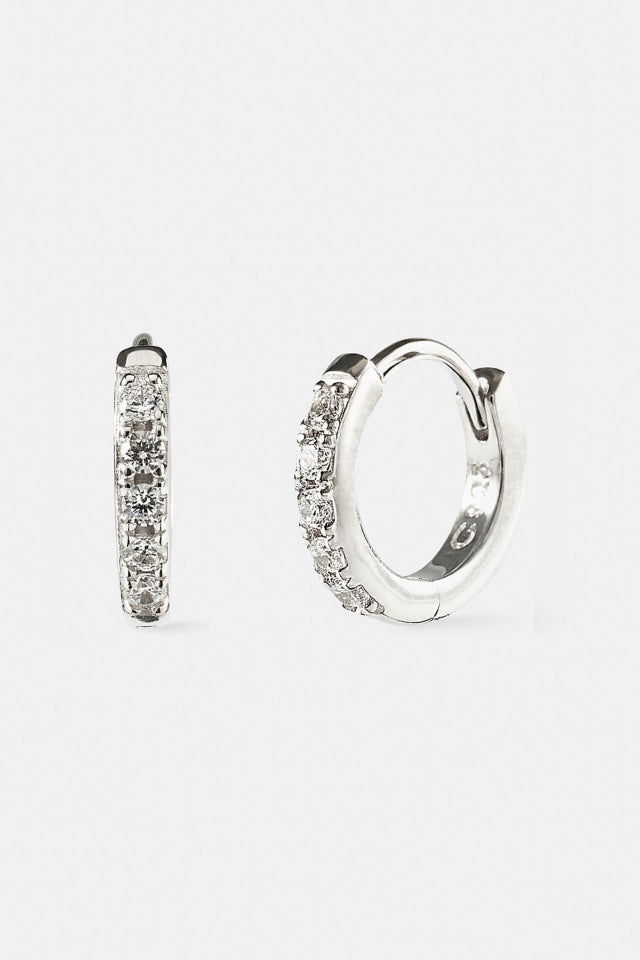 Iced Thin Huggie Earrings - 12mm - White