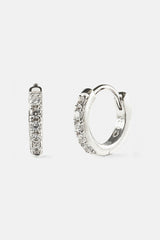 Iced Thin Huggie Earrings - 12mm - White